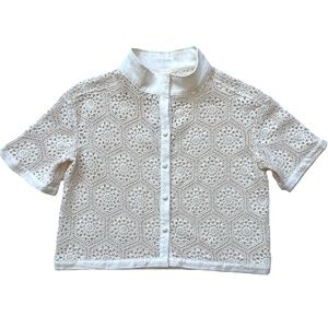 NWT  Agua Bendita Shell Seed Crocheted Button Up Shirt - Cream - Small